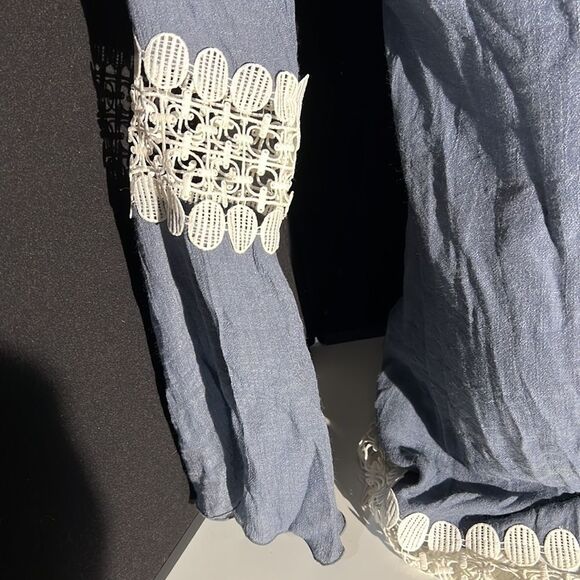 Union of Angels Blue Boho Dress / Long Top with White Trim Size Small - Picture 9 of 13